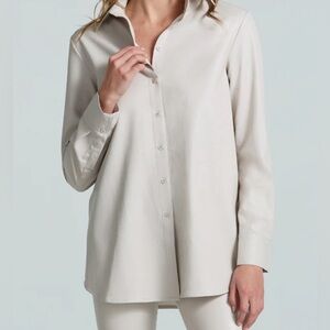 NWT Commando Lightweight Faux Leather Oversized Button Down Porcelain XL $228